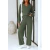 imagePRETTYGARDEN Womens 2 Piece Pullover Sweater Set Oversized V Neck Top Wide Leg Pants Fall Winter Fuzzy Lounge OutfitArmy Green