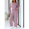 imagePRETTYGARDEN Womens 2 Piece Pullover Sweater Set Oversized V Neck Top Wide Leg Pants Fall Winter Fuzzy Lounge OutfitBean Paste Purple