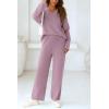 imagePRETTYGARDEN Womens 2 Piece Pullover Sweater Set Oversized V Neck Top Wide Leg Pants Fall Winter Fuzzy Lounge OutfitBean Paste Purple