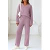 imagePRETTYGARDEN Womens 2 Piece Pullover Sweater Set Oversized V Neck Top Wide Leg Pants Fall Winter Fuzzy Lounge OutfitBean Paste Purple