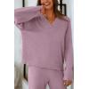imagePRETTYGARDEN Womens 2 Piece Pullover Sweater Set Oversized V Neck Top Wide Leg Pants Fall Winter Fuzzy Lounge OutfitBean Paste Purple