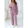 imagePRETTYGARDEN Womens 2 Piece Pullover Sweater Set Oversized V Neck Top Wide Leg Pants Fall Winter Fuzzy Lounge OutfitBean Paste Purple
