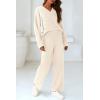 imagePRETTYGARDEN Womens 2 Piece Pullover Sweater Set Oversized V Neck Top Wide Leg Pants Fall Winter Fuzzy Lounge OutfitBeige