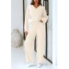 imagePRETTYGARDEN Womens 2 Piece Pullover Sweater Set Oversized V Neck Top Wide Leg Pants Fall Winter Fuzzy Lounge OutfitBeige