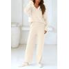 imagePRETTYGARDEN Womens 2 Piece Pullover Sweater Set Oversized V Neck Top Wide Leg Pants Fall Winter Fuzzy Lounge OutfitBeige