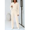 imagePRETTYGARDEN Womens 2 Piece Pullover Sweater Set Oversized V Neck Top Wide Leg Pants Fall Winter Fuzzy Lounge OutfitBeige