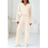 imagePRETTYGARDEN Womens 2 Piece Pullover Sweater Set Oversized V Neck Top Wide Leg Pants Fall Winter Fuzzy Lounge OutfitBeige