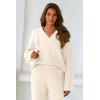 imagePRETTYGARDEN Womens 2 Piece Pullover Sweater Set Oversized V Neck Top Wide Leg Pants Fall Winter Fuzzy Lounge OutfitBeige