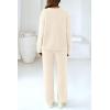 imagePRETTYGARDEN Womens 2 Piece Pullover Sweater Set Oversized V Neck Top Wide Leg Pants Fall Winter Fuzzy Lounge OutfitBeige