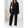 imagePRETTYGARDEN Womens 2 Piece Pullover Sweater Set Oversized V Neck Top Wide Leg Pants Fall Winter Fuzzy Lounge OutfitBlack
