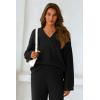 imagePRETTYGARDEN Womens 2 Piece Pullover Sweater Set Oversized V Neck Top Wide Leg Pants Fall Winter Fuzzy Lounge OutfitBlack