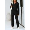 imagePRETTYGARDEN Womens 2 Piece Pullover Sweater Set Oversized V Neck Top Wide Leg Pants Fall Winter Fuzzy Lounge OutfitBlack