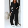 imagePRETTYGARDEN Womens 2 Piece Pullover Sweater Set Oversized V Neck Top Wide Leg Pants Fall Winter Fuzzy Lounge OutfitBlack