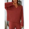 imagePRETTYGARDEN Womens 2 Piece Pullover Sweater Set Oversized V Neck Top Wide Leg Pants Fall Winter Fuzzy Lounge OutfitBrick Red