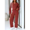 imagePRETTYGARDEN Womens 2 Piece Pullover Sweater Set Oversized V Neck Top Wide Leg Pants Fall Winter Fuzzy Lounge OutfitBrick Red