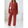 imagePRETTYGARDEN Womens 2 Piece Pullover Sweater Set Oversized V Neck Top Wide Leg Pants Fall Winter Fuzzy Lounge OutfitBrick Red