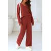 imagePRETTYGARDEN Womens 2 Piece Pullover Sweater Set Oversized V Neck Top Wide Leg Pants Fall Winter Fuzzy Lounge OutfitBrick Red