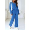 imagePRETTYGARDEN Womens 2 Piece Pullover Sweater Set Oversized V Neck Top Wide Leg Pants Fall Winter Fuzzy Lounge OutfitBrilliant Blue