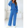imagePRETTYGARDEN Womens 2 Piece Pullover Sweater Set Oversized V Neck Top Wide Leg Pants Fall Winter Fuzzy Lounge OutfitBrilliant Blue