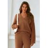 imagePRETTYGARDEN Womens 2 Piece Pullover Sweater Set Oversized V Neck Top Wide Leg Pants Fall Winter Fuzzy Lounge OutfitBrown