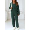 imagePRETTYGARDEN Womens 2 Piece Pullover Sweater Set Oversized V Neck Top Wide Leg Pants Fall Winter Fuzzy Lounge OutfitDark Green