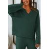 imagePRETTYGARDEN Womens 2 Piece Pullover Sweater Set Oversized V Neck Top Wide Leg Pants Fall Winter Fuzzy Lounge OutfitDark Green