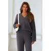 imagePRETTYGARDEN Womens 2 Piece Pullover Sweater Set Oversized V Neck Top Wide Leg Pants Fall Winter Fuzzy Lounge OutfitDark Grey