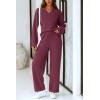 imagePRETTYGARDEN Womens 2 Piece Pullover Sweater Set Oversized V Neck Top Wide Leg Pants Fall Winter Fuzzy Lounge OutfitDark Purple
