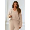 imagePRETTYGARDEN Womens 2 Piece Pullover Sweater Set Oversized V Neck Top Wide Leg Pants Fall Winter Fuzzy Lounge OutfitKhaki