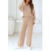 imagePRETTYGARDEN Womens 2 Piece Pullover Sweater Set Oversized V Neck Top Wide Leg Pants Fall Winter Fuzzy Lounge OutfitKhaki