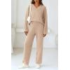 imagePRETTYGARDEN Womens 2 Piece Pullover Sweater Set Oversized V Neck Top Wide Leg Pants Fall Winter Fuzzy Lounge OutfitKhaki