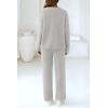 imagePRETTYGARDEN Womens 2 Piece Pullover Sweater Set Oversized V Neck Top Wide Leg Pants Fall Winter Fuzzy Lounge OutfitLight Grey