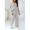 imagePRETTYGARDEN Womens 2 Piece Pullover Sweater Set Oversized V Neck Top Wide Leg Pants Fall Winter Fuzzy Lounge OutfitLight Grey