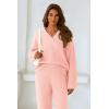 imagePRETTYGARDEN Womens 2 Piece Pullover Sweater Set Oversized V Neck Top Wide Leg Pants Fall Winter Fuzzy Lounge OutfitLight Pink