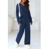 imagePRETTYGARDEN Womens 2 Piece Pullover Sweater Set Oversized V Neck Top Wide Leg Pants Fall Winter Fuzzy Lounge OutfitNavy