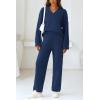 imagePRETTYGARDEN Womens 2 Piece Pullover Sweater Set Oversized V Neck Top Wide Leg Pants Fall Winter Fuzzy Lounge OutfitNavy
