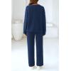imagePRETTYGARDEN Womens 2 Piece Pullover Sweater Set Oversized V Neck Top Wide Leg Pants Fall Winter Fuzzy Lounge OutfitNavy
