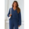 imagePRETTYGARDEN Womens 2 Piece Pullover Sweater Set Oversized V Neck Top Wide Leg Pants Fall Winter Fuzzy Lounge OutfitNavy