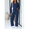 imagePRETTYGARDEN Womens 2 Piece Pullover Sweater Set Oversized V Neck Top Wide Leg Pants Fall Winter Fuzzy Lounge OutfitNavy
