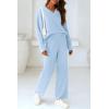 imagePRETTYGARDEN Womens 2 Piece Pullover Sweater Set Oversized V Neck Top Wide Leg Pants Fall Winter Fuzzy Lounge OutfitSky Blue