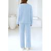 imagePRETTYGARDEN Womens 2 Piece Pullover Sweater Set Oversized V Neck Top Wide Leg Pants Fall Winter Fuzzy Lounge OutfitSky Blue