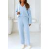 imagePRETTYGARDEN Womens 2 Piece Pullover Sweater Set Oversized V Neck Top Wide Leg Pants Fall Winter Fuzzy Lounge OutfitSky Blue