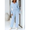 imagePRETTYGARDEN Womens 2 Piece Pullover Sweater Set Oversized V Neck Top Wide Leg Pants Fall Winter Fuzzy Lounge OutfitSky Blue