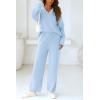 imagePRETTYGARDEN Womens 2 Piece Pullover Sweater Set Oversized V Neck Top Wide Leg Pants Fall Winter Fuzzy Lounge OutfitSky Blue