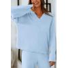 imagePRETTYGARDEN Womens 2 Piece Pullover Sweater Set Oversized V Neck Top Wide Leg Pants Fall Winter Fuzzy Lounge OutfitSky Blue