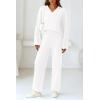 imagePRETTYGARDEN Womens 2 Piece Pullover Sweater Set Oversized V Neck Top Wide Leg Pants Fall Winter Fuzzy Lounge OutfitWhite
