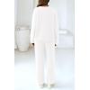 imagePRETTYGARDEN Womens 2 Piece Pullover Sweater Set Oversized V Neck Top Wide Leg Pants Fall Winter Fuzzy Lounge OutfitWhite