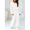 imagePRETTYGARDEN Womens 2 Piece Pullover Sweater Set Oversized V Neck Top Wide Leg Pants Fall Winter Fuzzy Lounge OutfitWhite
