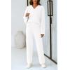 imagePRETTYGARDEN Womens 2 Piece Pullover Sweater Set Oversized V Neck Top Wide Leg Pants Fall Winter Fuzzy Lounge OutfitWhite