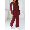 imagePRETTYGARDEN Womens 2 Piece Pullover Sweater Set Oversized V Neck Top Wide Leg Pants Fall Winter Fuzzy Lounge OutfitWine Red